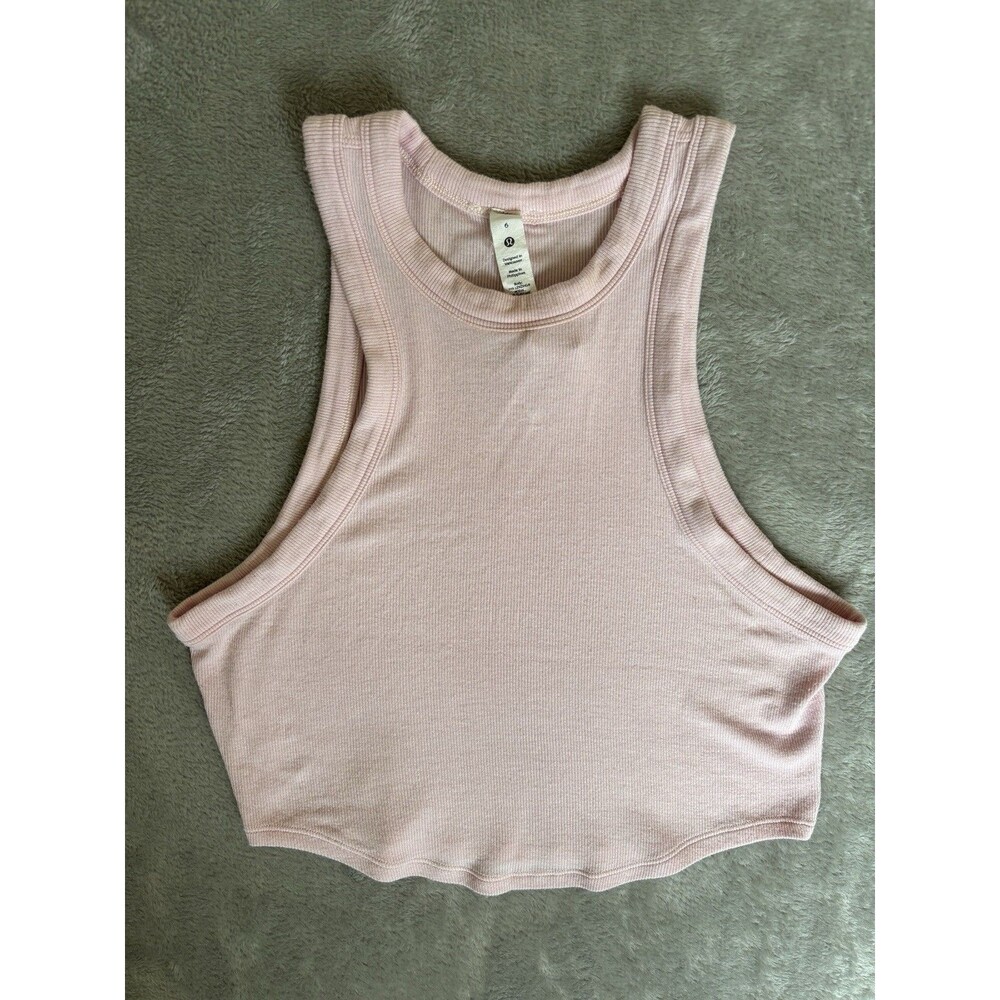 Lululemon Ribbed Cropped Tank Top Size 6 Powder Pink Stretch Sleeveless Athletic